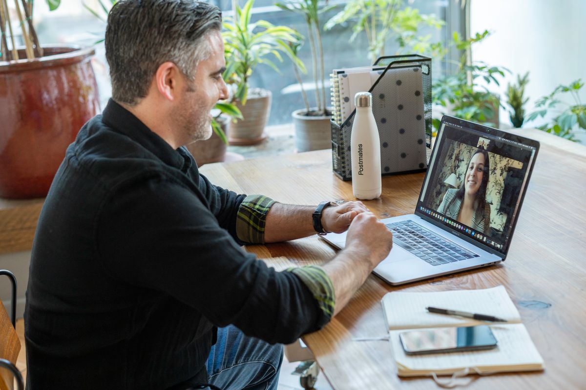 Engineer on a video call with a hiring manager during team matching