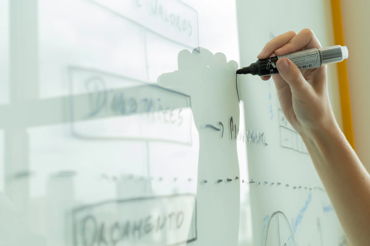 Hand sketching an API diagram on a whiteboard while preparing for the Meta product architecture interview